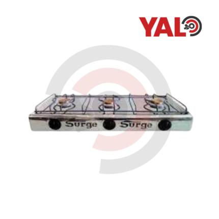 Cocina doméstica acero tres hornillas marca Surge.